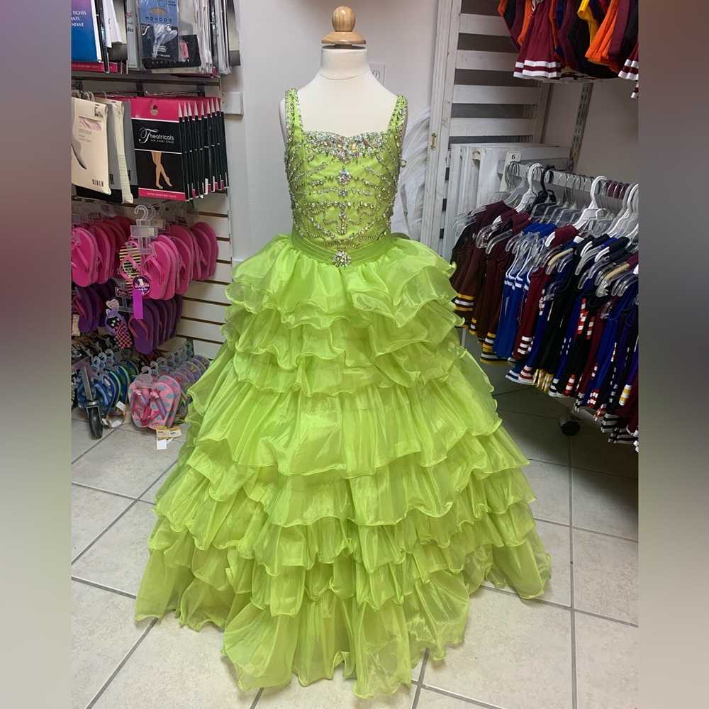 Size 8 Little Rosie Corset Lace Up Back Green Beaded Pageant Ballgown Dress NWT